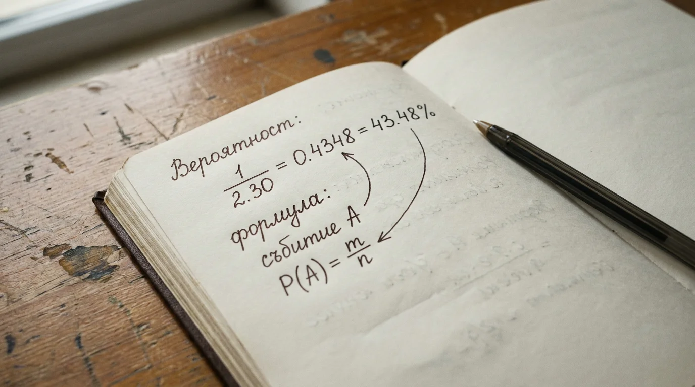 Бележник с написани на ръка формули за имплицитна вероятност при крикет залози