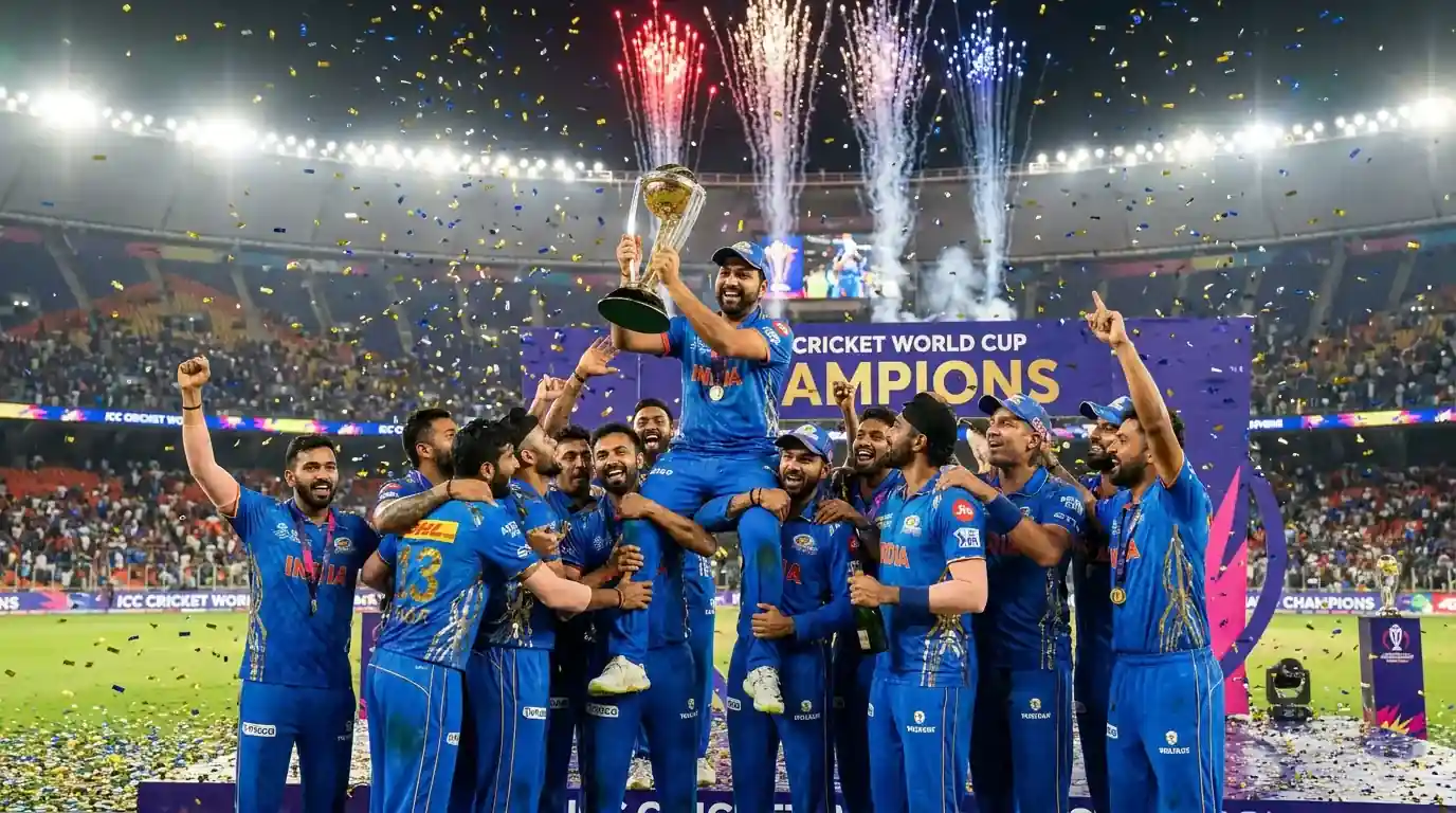 Шампиони на Cricket World Cup празнуват с конфети