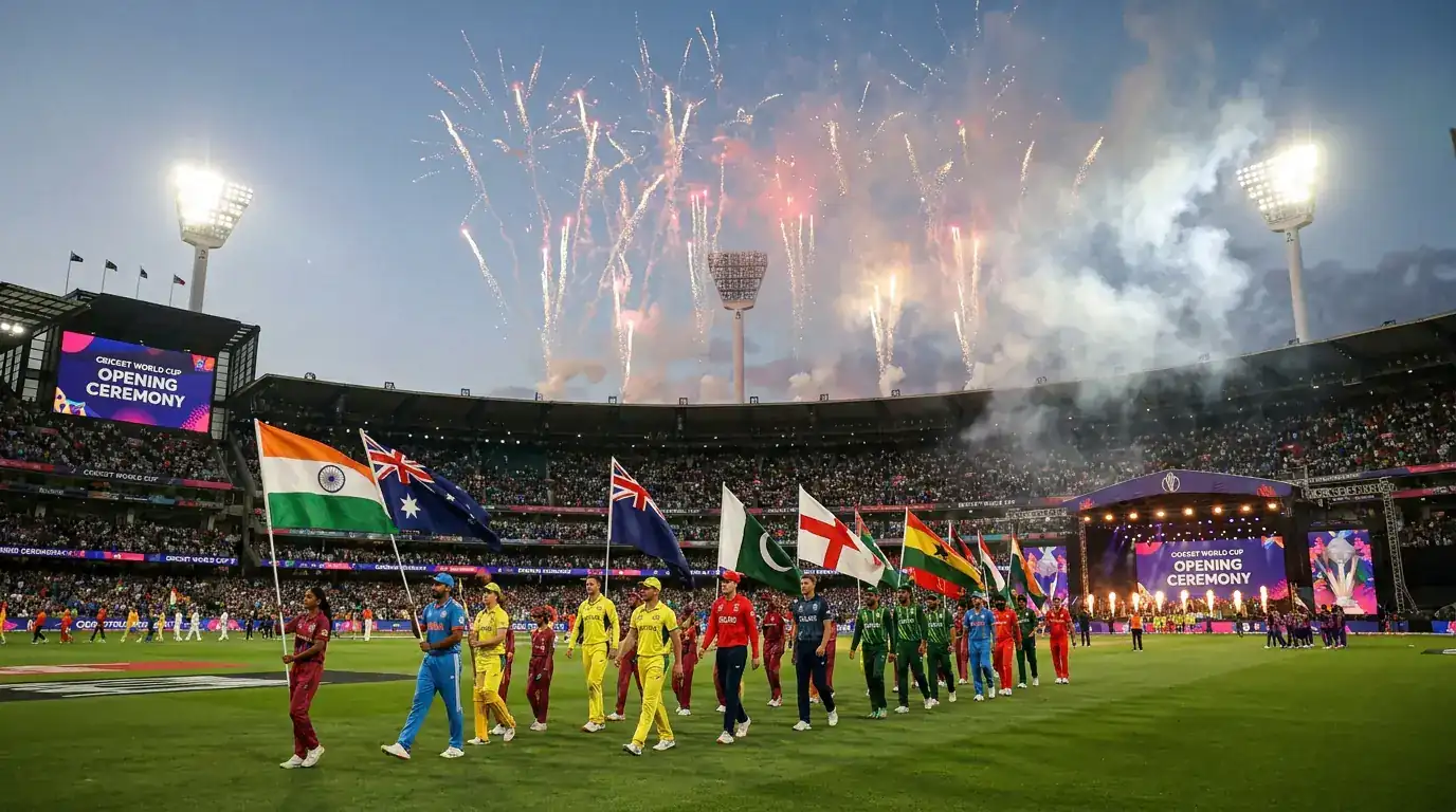 Откриваща церемония на Cricket World Cup с национални знамена